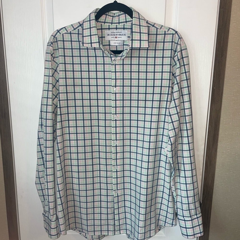 Mizzen + Main Long Sleeve‎ Button Down Plaid Large Trim Fit